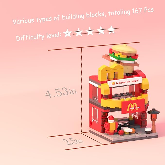 Building Brick Sets City Building Block Set, Burger House Compatible with Lego Bricks, MOC Creative Building Set for Girls 6-12, Gift Idea for Kids Adults (167PCS)