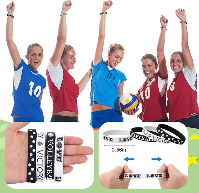 48 Pcs Volleyball Party Favors for Kids Include 12 Volleyball Drawstring Bags, 12 Volleyball Keychain, 12 Silicone Volleyball Bracelets, 12 Mini Stress Ball for Sports Birthday Supplies