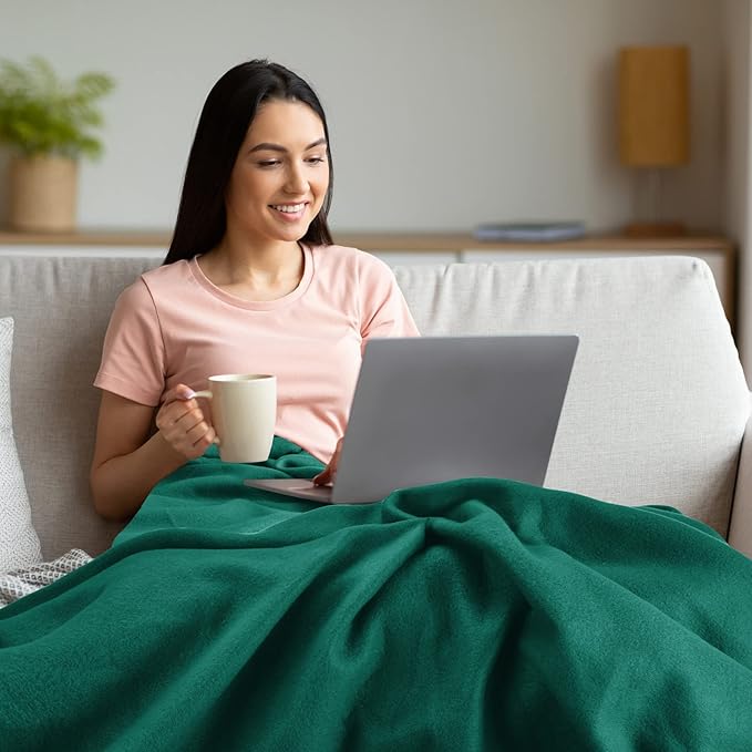Fleece Throw Blanket Bulk Fleece Blankets Solid Lightweight Warm Soft Cozy Pet-Friendly for Home Bed Sofa Couch Dorm Office Wedding Gifts Travel Airplane Seasons (Dark Green, Pack of 6-50x60 Inches)