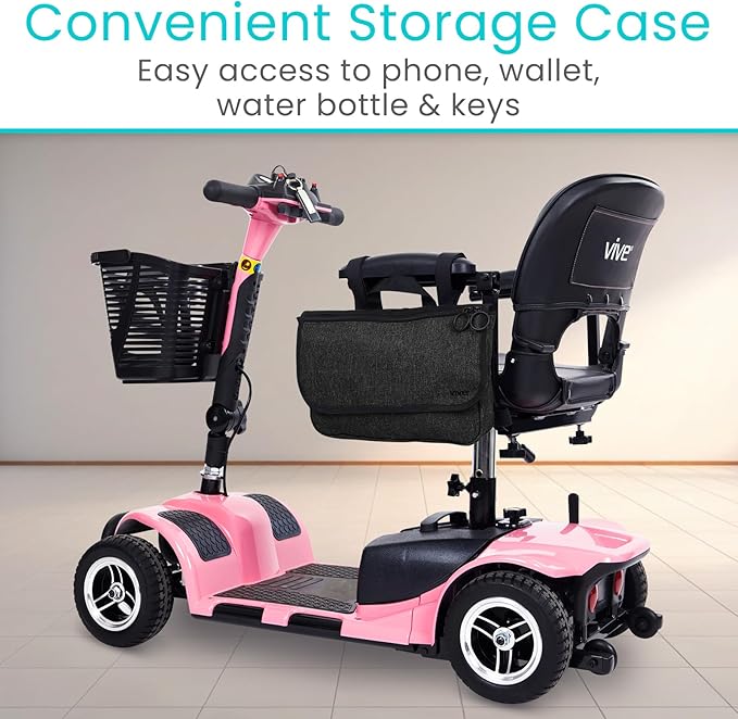 Vive Wheelchair Carry Bag - Arm Rest Pouch for Rollator, Walkers, Power Wheel Chairs and Knee Scooters - Side Storage Organizer for Elderly, Seniors, Adults (Black)