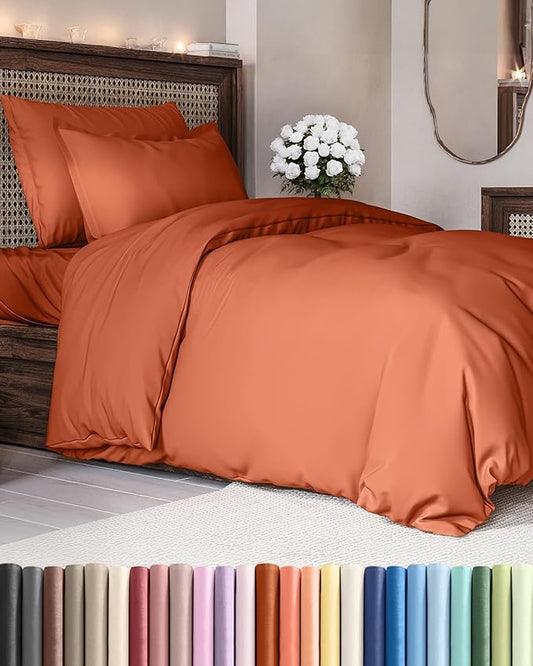 Duvet Cover Twin/Twin XL Size Set - Extra Soft Duvet Cover 68 x 90 with 1 Pillow Sham - Hotel Luxury, Easy Care and Fade Free with Zipper Closures & Ties - Comfy, Breathable Bedding Set (Terracotta)