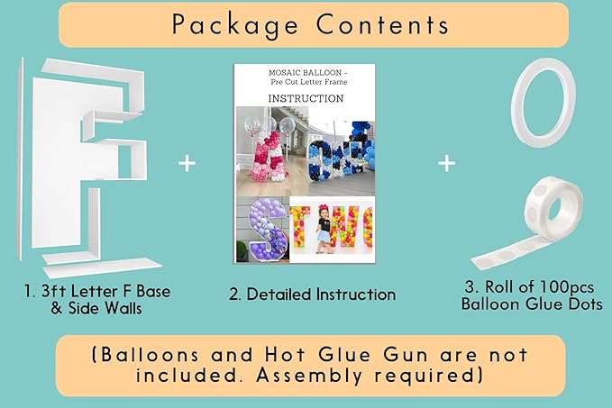 3FT Tall Mosaic Balloon Frame Letters Big Marquee Light Up Letters DIY Kit for Birthday Party Wedding Backdrop Decor Letter F Pre-Cut Foam Board