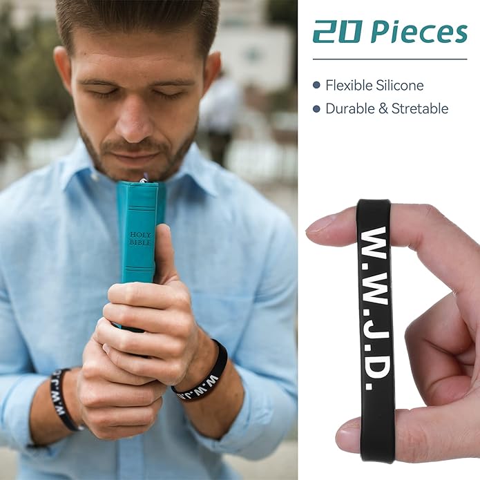 Jadive 20 Pcs WWJD Rubber Bracelets What Would Jesus Do Silicone Wristbands for Women Men Jesus WWJD Inspirational Bracelet Motivational Bracelet Religious Christian Party Favors Gifts
