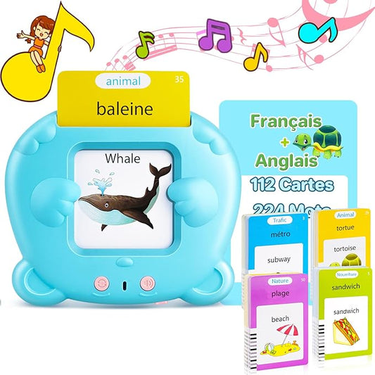 French & English Talking Flash Cards for Toddler 1-6 Year Olds, Learning Montessori Toys with 224 Sight Words, Speech Therapy Toys, Children's Sensory Preschool Learning Educational Birthday Gifts