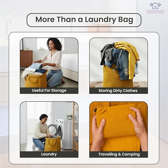 LFH Home Large Premium Cotton Canvas Laundry Bag with Drawstring and Handles Heavy Duty, Multi-Use, and Washable for Home, Travel, College or Storage 20x30 (Pack of 4)-Yellow