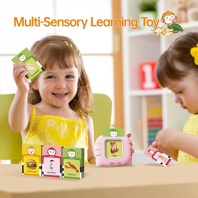 Toddlers Talking Flash Cards with American Accent & 256 Sight Words, Pocket Speech for 4 5 Years Old, Montessori Sensory Kit, Speech Therapy Toys, Kids Birthday Gift（256 Words Pink