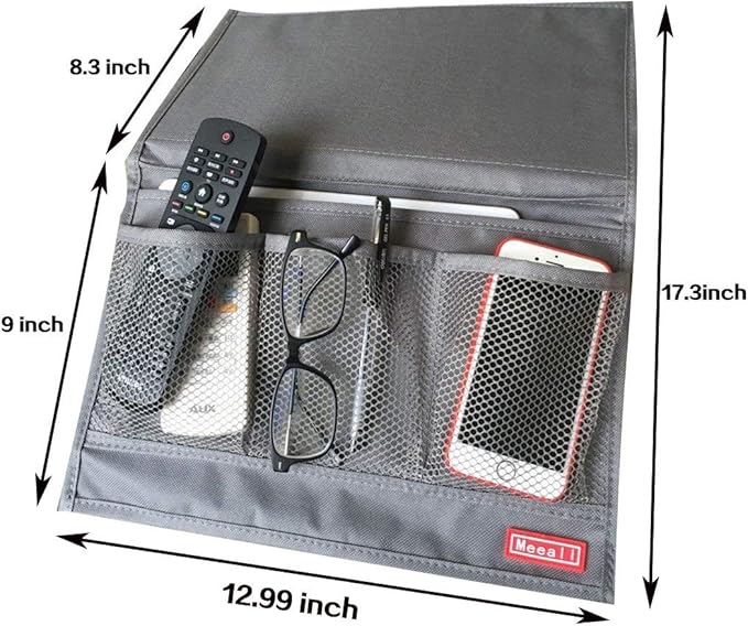 Bedside Storage Organizer with Pockets, Bedside Caddy, Table Cabinet Storage Organizer, TV Remote Control, Phones, Magazines, Tablets, Accessories, Grey
