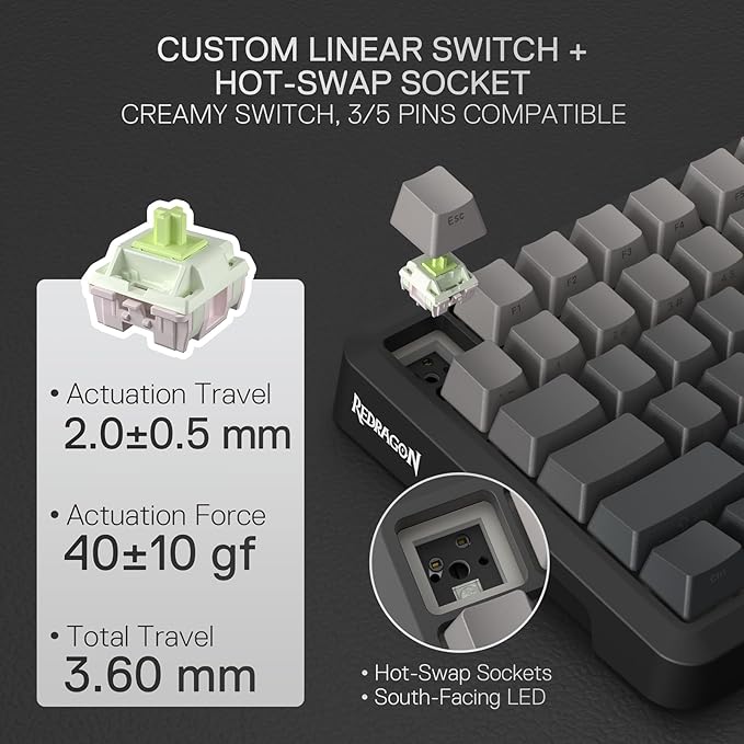 Redragon K724 PRO Wireless Gasket Gaming Keyboard w/Hype 1.14’’ TFT Screen & Knob, 81-Key 75% Mechanical Keyboard, 5-Layer Noise Dampening, Hot-Swap South-Facing RGB Socket, Gradient PBT Keycaps