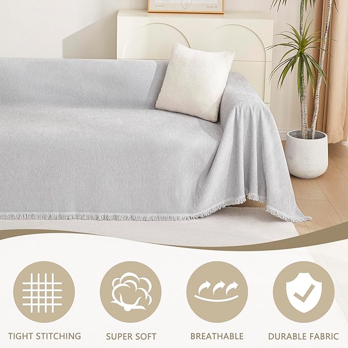 MYSKY HOME Sofa Cover for Dogs Washable for Sofa Boho Couch Cover Cover for Sofa Couch Cover Blanket Couch Cover Thick Durable Sectional Couch Covers Furniture Protector, 91"x 150", Light Gery