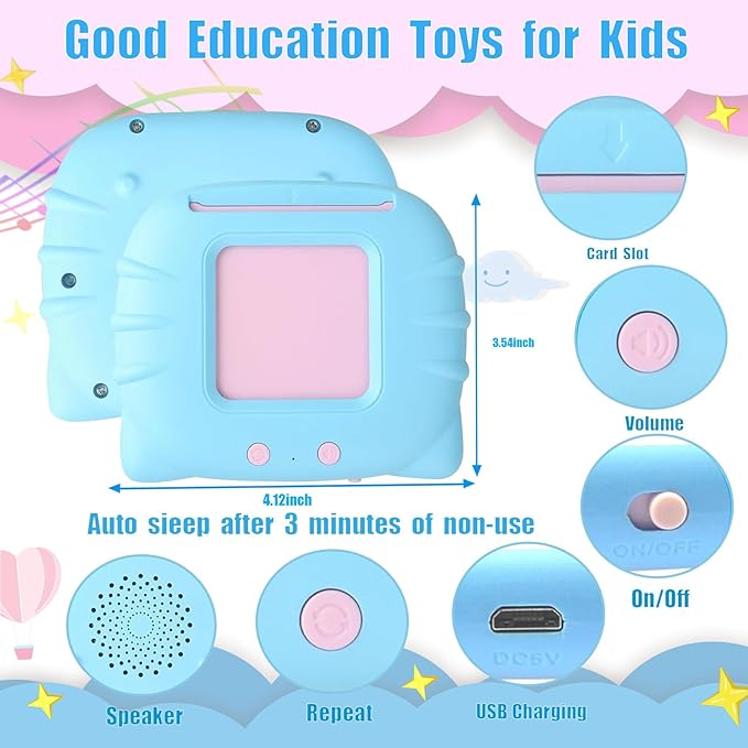 Talking Flash Cards Pocket Speech Toys - 336 Sight Words Montessori Audible Speech Buddy Preschool Educational Learning Pocketspeech Speech Therapy Toy for Toddler, ABC Learning (Blue)