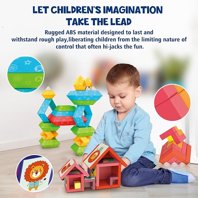 VATOS Montessori Toys Stacking Toys 3-in-1 Set for Toddlers and Kids, 49Pcs Building Blocks Preschool Sensory Toys STEM Toy for 1 2 3 4 5 6+ Years Old Baby Boys and Girls