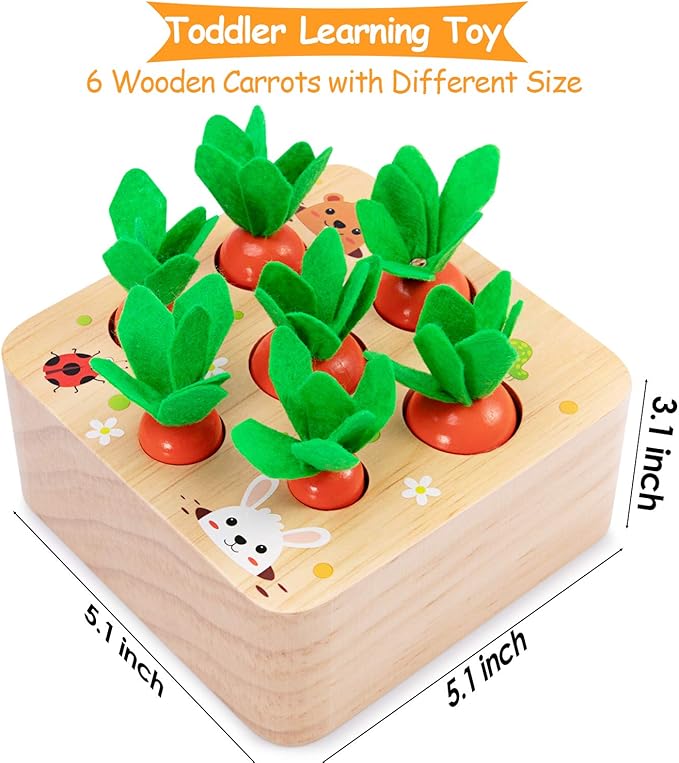 Montessori Toys Baby Easter Toys for Toddlers 1-3 Years Old, Educational Wooden Carrot Toys Shape Size Sorting Matching Puzzle, Great Baby Easter Gifts Birthday Gift Toys