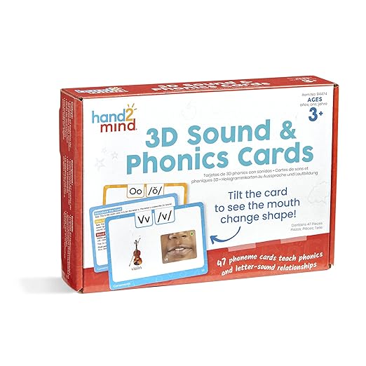 hand2mind 3D Sound and Phonics Cards, Phonemic Awareness, Phonics Flash Cards, Letter Sounds for Kindergarten, Speech Therapy Toys, ESL Teaching Materials, Science of Reading Manipulatives