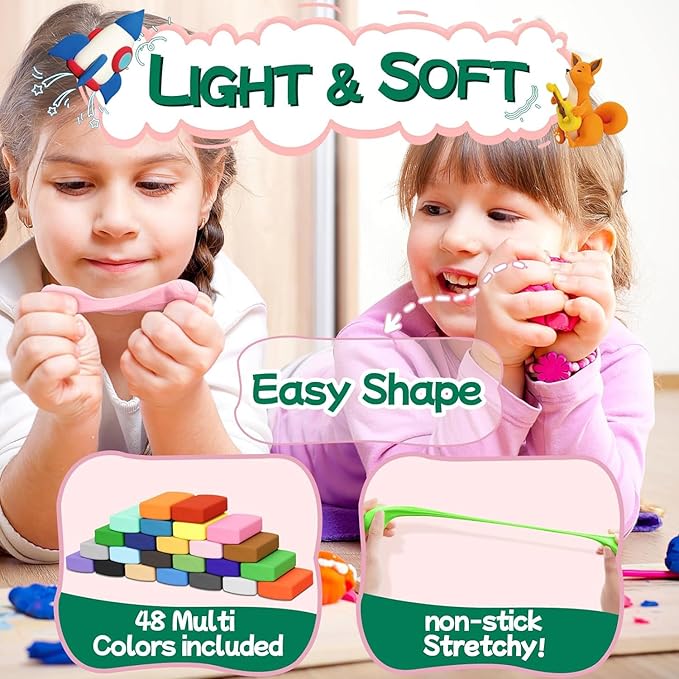 Chico Land Clay Kit - 48 Colors Air Dry Clay, Gift for Boys & Girls Age 4+ Year Old, DIY Model Modeling Clay kit for Kids, with Sculpting Tools, Decoration Accessories, Kids Art Crafts