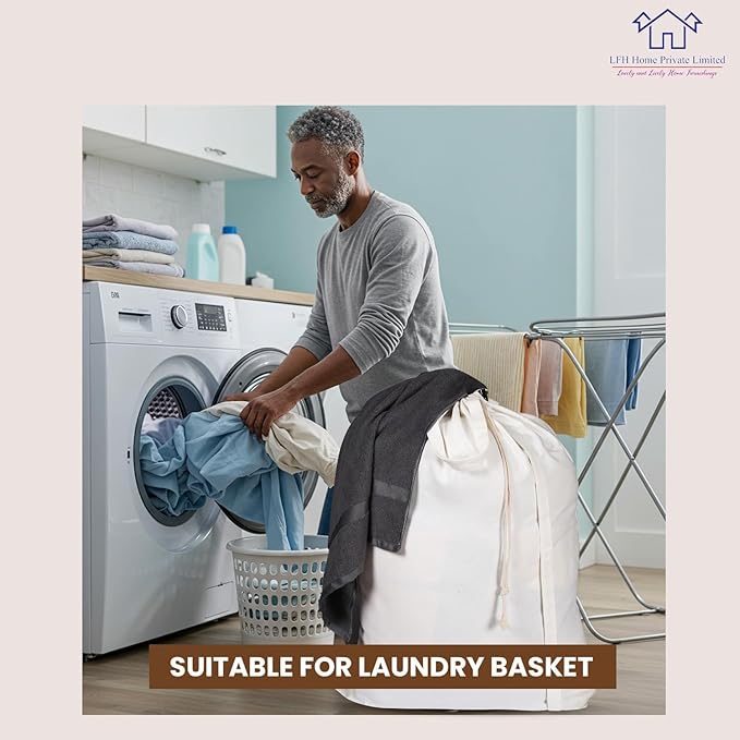 LFH Home Large Premium 1pack Cotton Canvas Laundry Bag with Drawstring and Handles Heavy Duty, Multi-Use, Washable for Home, Travel, College or Storage 18x26 -White