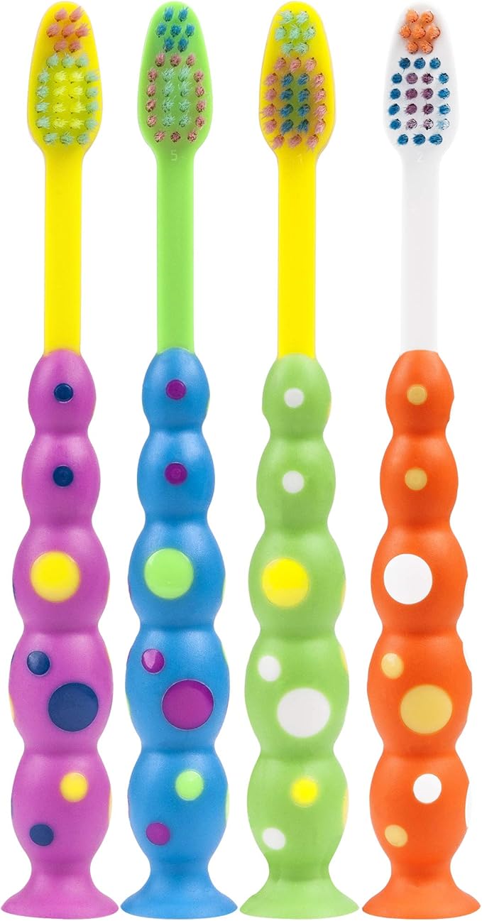 Kids Healthy Fun Suction Cup Soft Toothbrushes, 4 Count Twin Pack