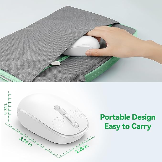 TECKNET Wireless Mouse for Laptop, 2.4G Quiet Computer Mouse with USB Receiver, 4 Buttons Portable Cordless Mice for Chromebook, Laptop, PC, Mac, 800/1200/1600 DPI - White