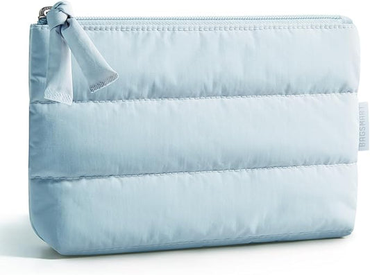 BAGSMART Small Makeup Bag, Puffy Portable Cosmetic Pouch with Charm Zipper, Water-Resistant Travel Organizer for Women (Baby Blue, Small)