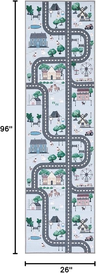 SAFAVIEH Kids Playhouse Collection Runner Rug - 2'2" x 8', Blue & Dark Grey, Non-Shedding Machine Washable & Slip Resistant Ideal for High Traffic Areas for Boys & Girls in Playroom (KPH235M)