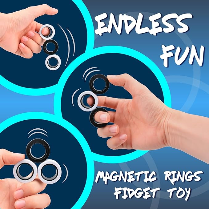 Cevioce 6 PCS Magnetic Ring Fidget Toys Set,Easter Basket Stuffers Finger Spinner Pack for Teens Adults and Kids,Coolest Magnet for ADHD Anxiety Relief Toy for 8+ Year Old Boys Valentine's Day Gifts