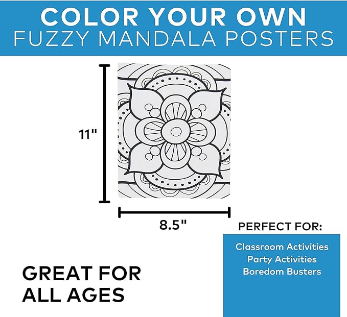Color Your Own Fuzzy Mandala Design Posters - Bulk Set of 24 - Crafts for Kids and Fun Home Activities