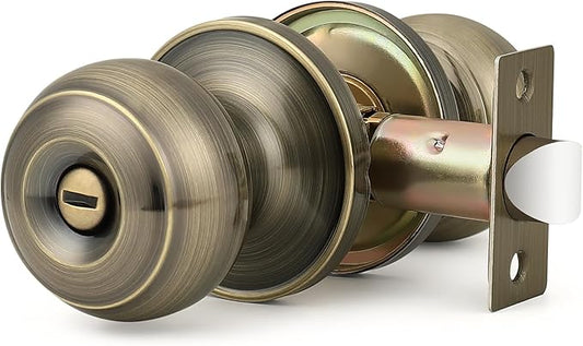 Probrico Privacy Door Knobs Lock Interior Bedroom Bathroom Door Handle Antique Brass Round Ball Keyless Lockset 15 Pack