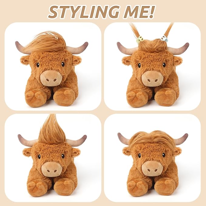 Cuckool Highland Cow Stuffed Animals, Microwavable Stuffed Animal Adorable Fluffy Highland Cow Plush for Warmth, Heatable Coolable Lavender Scent Toy, Cute Soft Plushie Gift for Kids Boy Girl & Adults