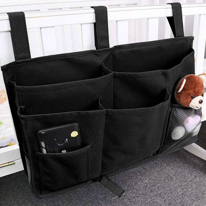 Bunk Bed Under Bedside Caddy Cup Holder for Chair Armrest Covers,Couch Arm,Bed Side,Sofa,College Dorm Room,Under Mattress,Classroom,Shelf Pocket Rack Tray Hang Organizer for Magazine,Drink,Black