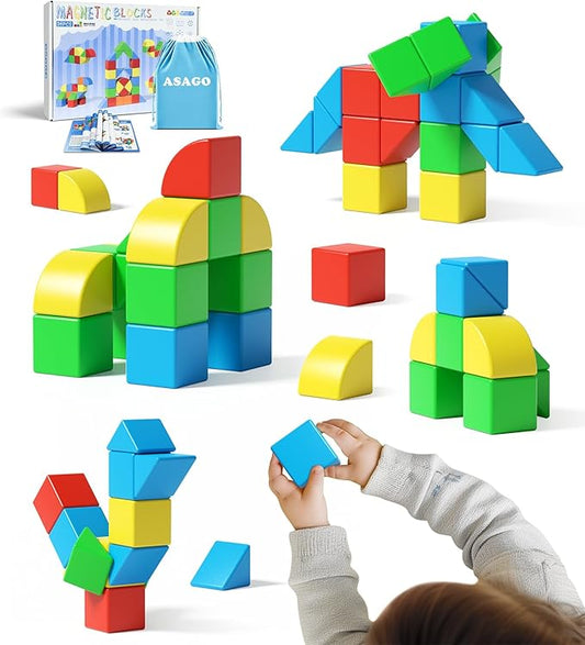 Magnetic Blocks for Toddlers, Kids Building Toys, Creative Stacking Colorful Sensory Block with Magnet, Educational Construction Cubes Set for Boys Girls Children Ages 3 4 5 6 7 8 Year