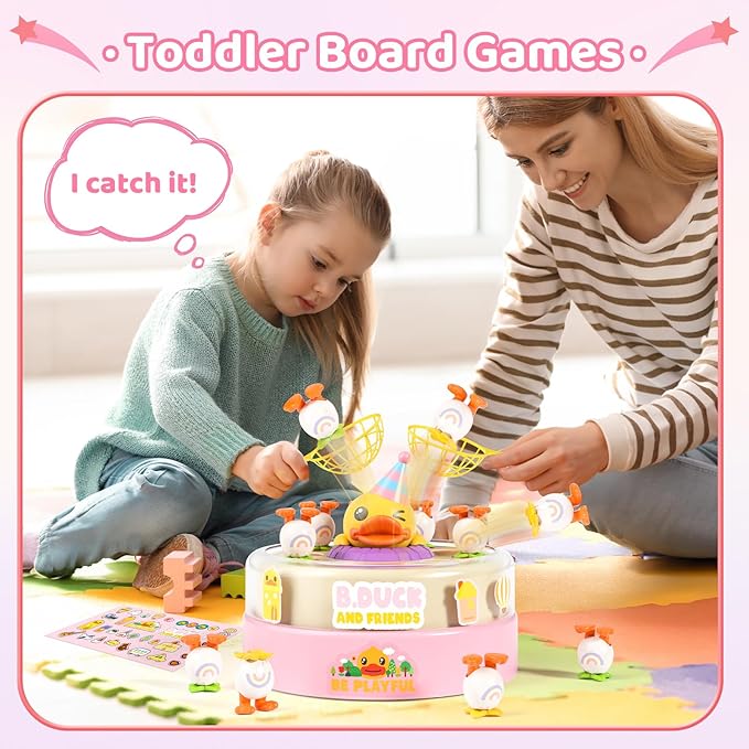 B.Duck Games for Kids Age 4-6, Catch and Bounce Duck Board Games for Kids 3-5,Family Toddlers Games Birthday Gifts for 5-7 Girls, Christmas Birthday Gifts for Toddlers 4-8