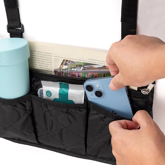 Noverlife 2 Packs Wheelchair Side Bag, Black Walker Bag w/Cup Holder Waterproof Wheelchair Armrest Pouch, Side Storage Pouch Organizer Bag Wheelchair Pouch Side Pocket for Most Seniors Wheelchairs