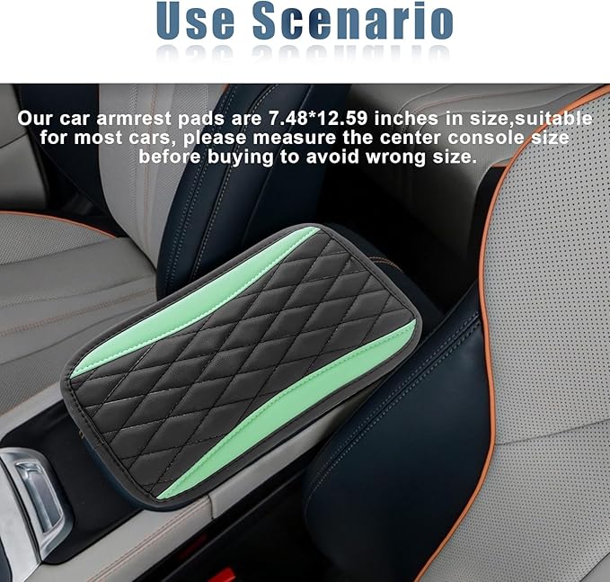 Car Center Console Cover, Universal Leather Waterproof Armrest Seat Box Cover Protector, Comfortable Car Decor Accessories Fit for Most Cars, Vehicles, SUVs-Light green