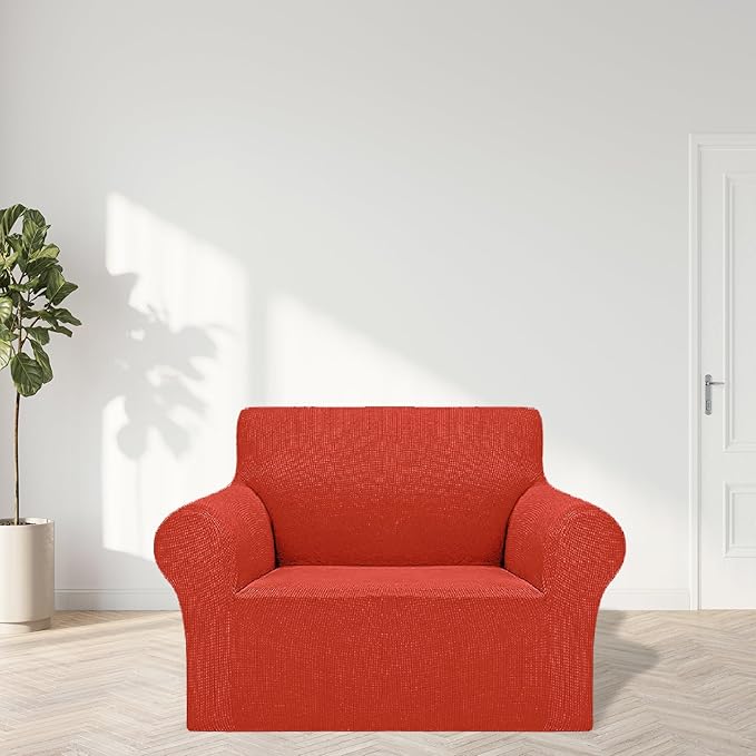 2025 New Stretch Chair Sofa Slipcovers Couch Cover for 1 Seater Furniture Protector Sofa Covers with Elastic Bottom Jacquard Fabric Small Checks for Pets, Kids - Pureed Pumpkin