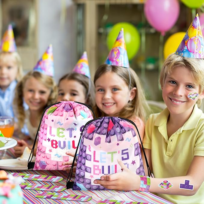 98 Pcs Train Party Favors,Train Print Party Supplies Include Stickers Stamps Keychains Slap Bracelets and Drawstring Bags Party Decorations for Kids TrainTheme Birthday supplies (E-Building Blocks)