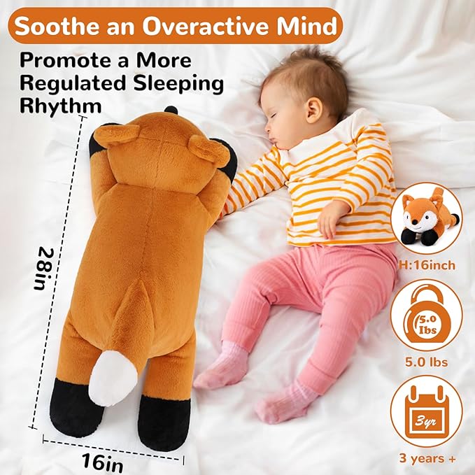 Fox Weighted Stuffed Animals - 28 Inch 5.0 Pounds Weighted Plushies Fox - Large Plush Stuffed Animals Pillow - Cute Plush Toys Gifts for Kids & Adults