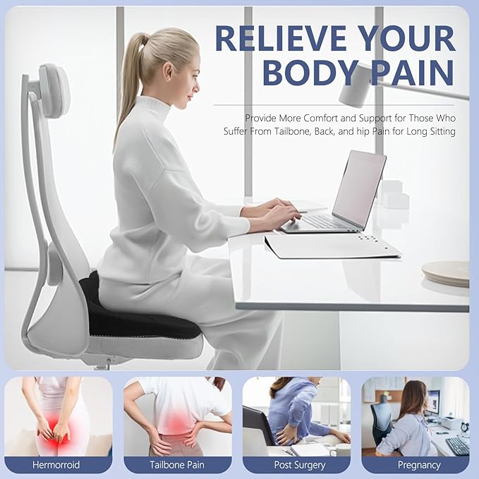 Gel Seat Cushion, Thicken Big Office Chair Cushion Chair Seat Pads for Long Sitting, Sciatica & Hip Pain Relief, Egg Seat Cushion for Wheelchair Car Office Home Travel Outdoor