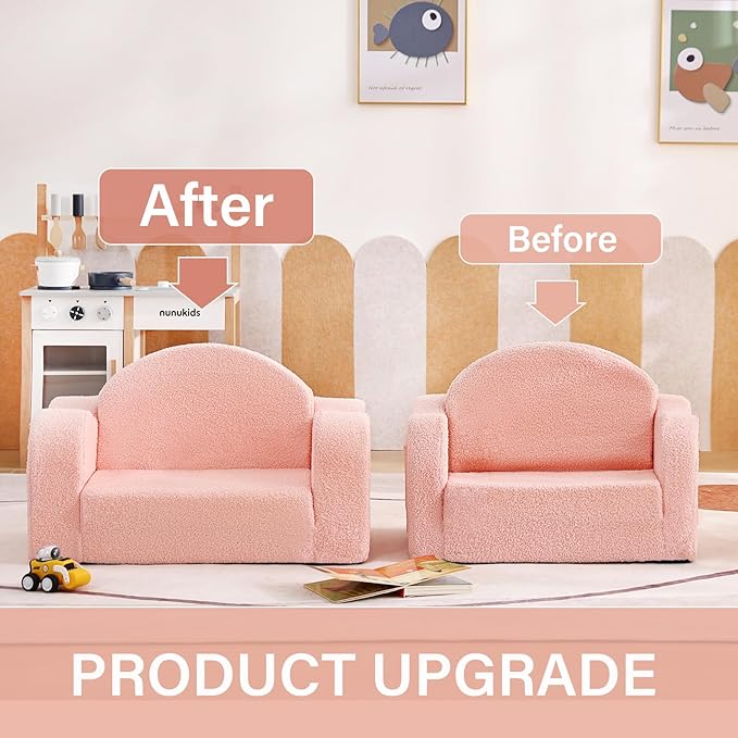Tiita Kids Chair Couch, Folding Toddler Comfy Sofa Chairs, 2-in-1 Kids Plush Sofa Fold Out, Baby Armrest Chair Sofa to Lounger, Convertible Play Sofas to Bed for Girl or Boy, Pink Rainbow