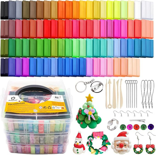 Artecho Polymer Clay, 82 Colors Modeling Clay for Kids, Christmas Earring Making Kit with Sculping Tools, Sculpey Clay Kit for Christmas Gifts