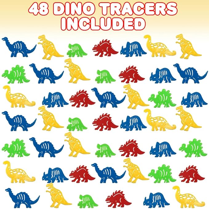 ArtCreativity Dinosaur Stencils Set for Kids, Bulk Set of 48, Colorful Drawing Template Kit, Fun Arts and Crafts Supplies, Gift Idea for Boys and Girls, Learning Tool for Children