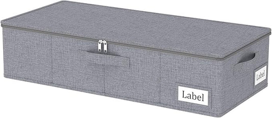 Yawinhe Under Bed Storage Containers with Handles, Sturdy Zipper und Label Holders, Foldable Blanket Storage Bags, for Comforter, Clothing, 23.6''Lx11.8''Wx6''H, 1-Pack, Grey SNH002GS-1
