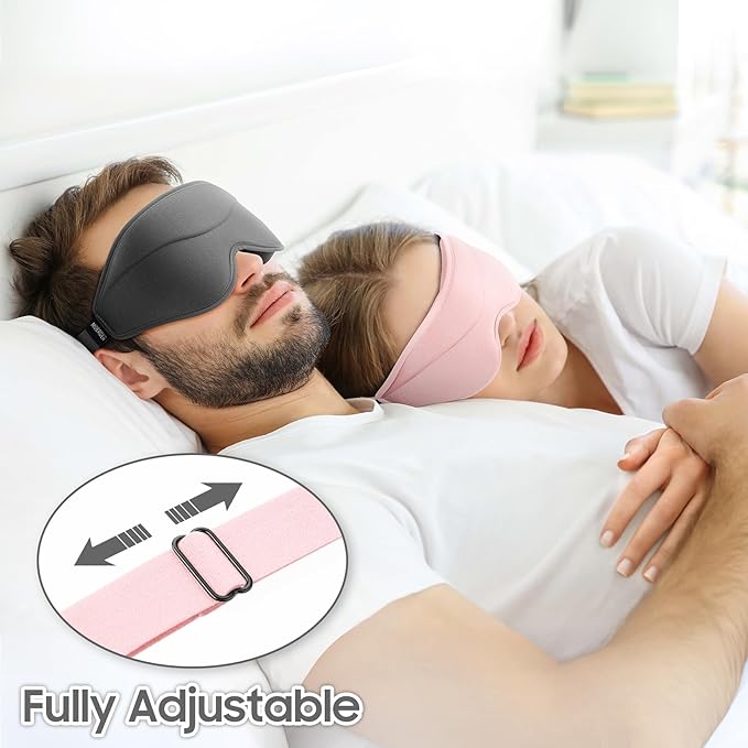 MOEASEii Sleep Mask - Total Blackout 3D Sleeping Mask, Super Lightweight & Silky Soft Eye Mask for Sleeping, Fully Adjustable Fit for Home, Office, Traveling, Meditation, Yoga, Pink