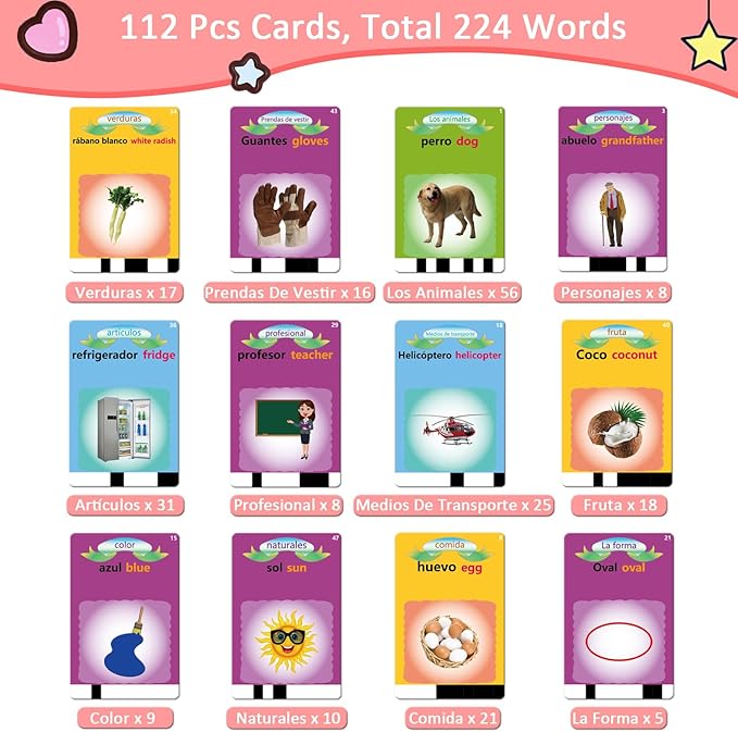 Bilingual Talking Flash Cards,Spanish Toddler Toys for 2-6 Year Old Girls,Montessori Sensory Toys, Educational Learning Resources Toys, Speech Therapy Toys, Autism Sensory Toys for Autistic Children