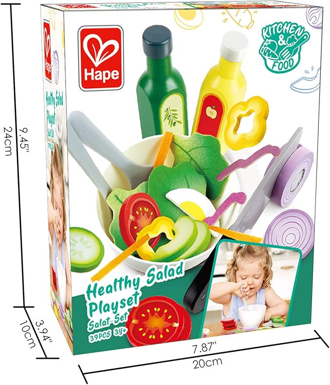 Hape Healthy Wooden Salad Playset| 39PCs Pretend Salad Play with Utensils and Ingredients for Toddlers Ages 3 Years and Up