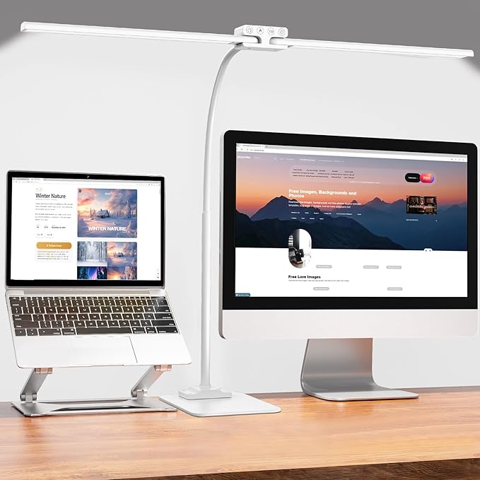 EppieBasic Led Desk Lamp,24W 31.5IN Architect Double Head Desk Lamps for Home Office,Dimmable & 6 Color Modes Extra Bright Modern Table lamp with Base,Overhead Computer Lighting for Workbench Monitor