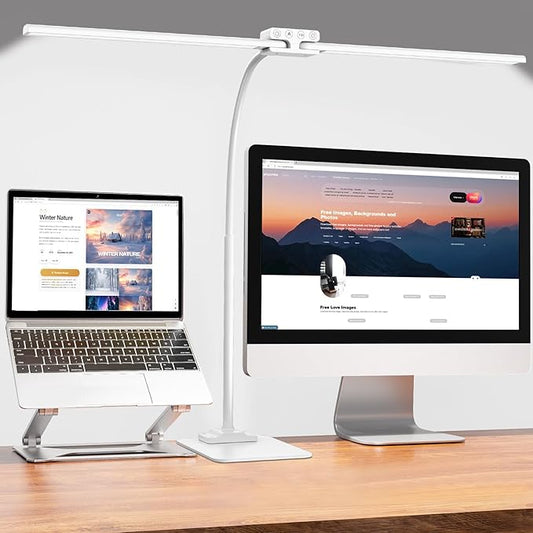 EppieBasic Led Desk Lamp,24W 31.5IN Architect Double Head Desk Lamps for Home Office,Dimmable & 6 Color Modes Extra Bright Modern Table lamp with Base,Overhead Computer Lighting for Workbench Monitor