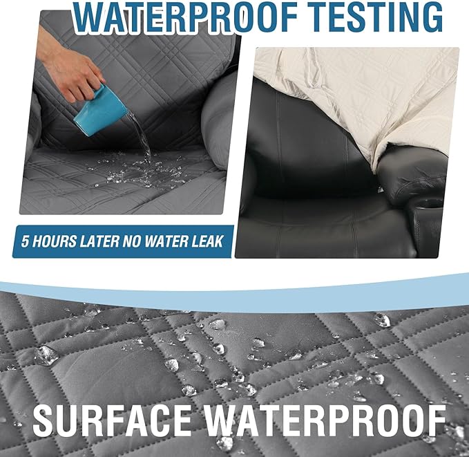 H.VERSAILTEX 100% Waterproof Recliner Chair Cover Nonslip Recliner Cover Stay in Place Electric Power Lift Recliner Slipcovers Fitted Standard Large Power Lift Recliner with Side Pocket,Grey/Beige