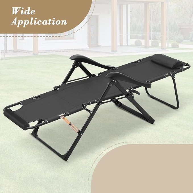 Athena Collection Zero Gravity Outdoor Lounge Chair Recliner, 27" Width Reclining Pool Lounge Lawn Chairs with Headrest Curved Armrest Foot Pad, Outdoor Chaise for Beach Patio Outside, Black