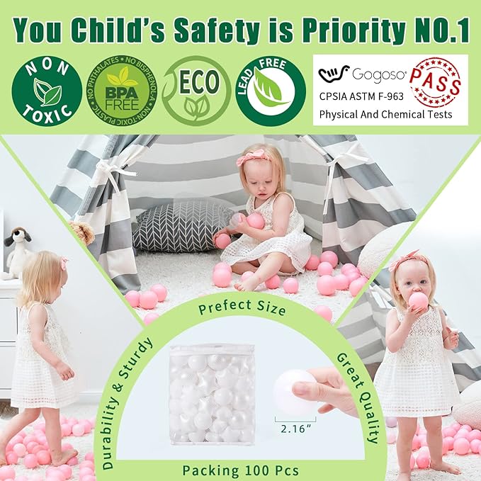 GOGOSO White Ball Pit Balls with Star Balls - Crushproof Plastic Balls for Babies Toddlers Kids Children for 1 2 3 4 5 Years Old,Friendship Bracelet,2.15inches 100pcs