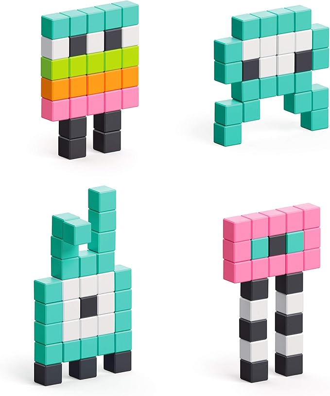 PIXIO Mini Monsters - Tiny Magnetic Blocks Building Toy in The Pixel Art Style with Free App - 5/16" Plastic Cubes with 6 Magnets Inside - Open Ended Toy - Creativity Toy for Ages 6+