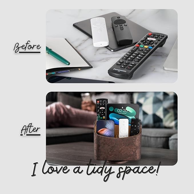 Remote Control Holder, Spinning Desk Organizer, Nightstand Bedside Caddy for TV Remotes/Tablets/Phones/Eyeglasses/Books/Pens - Antique